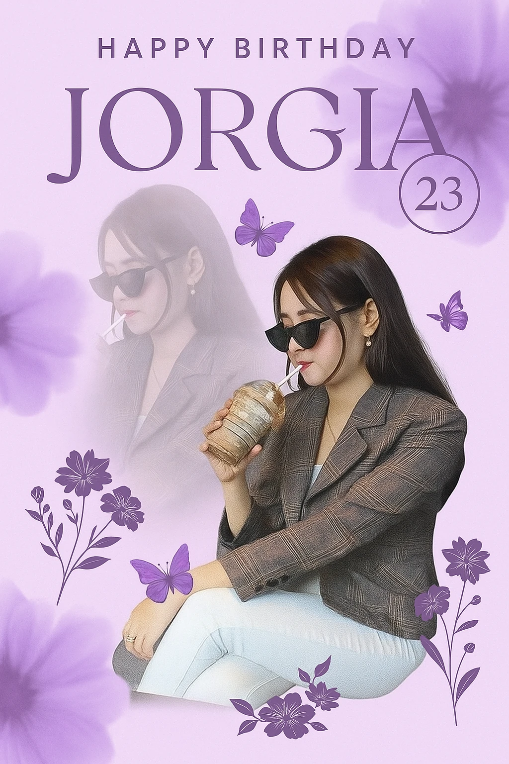 Happy Birthday Jorgia - Birthday celebration poster with purple theme and decorative elements